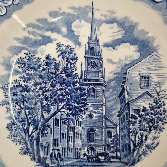 Staffordshire Vintage Liberty Blue 1776 Colonial Transferware 4 Rim Soup Bowls 1 - Picture 3 of 11